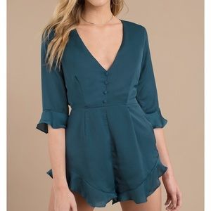 Monica Emerald Plunging Satin Romper (Tobi)